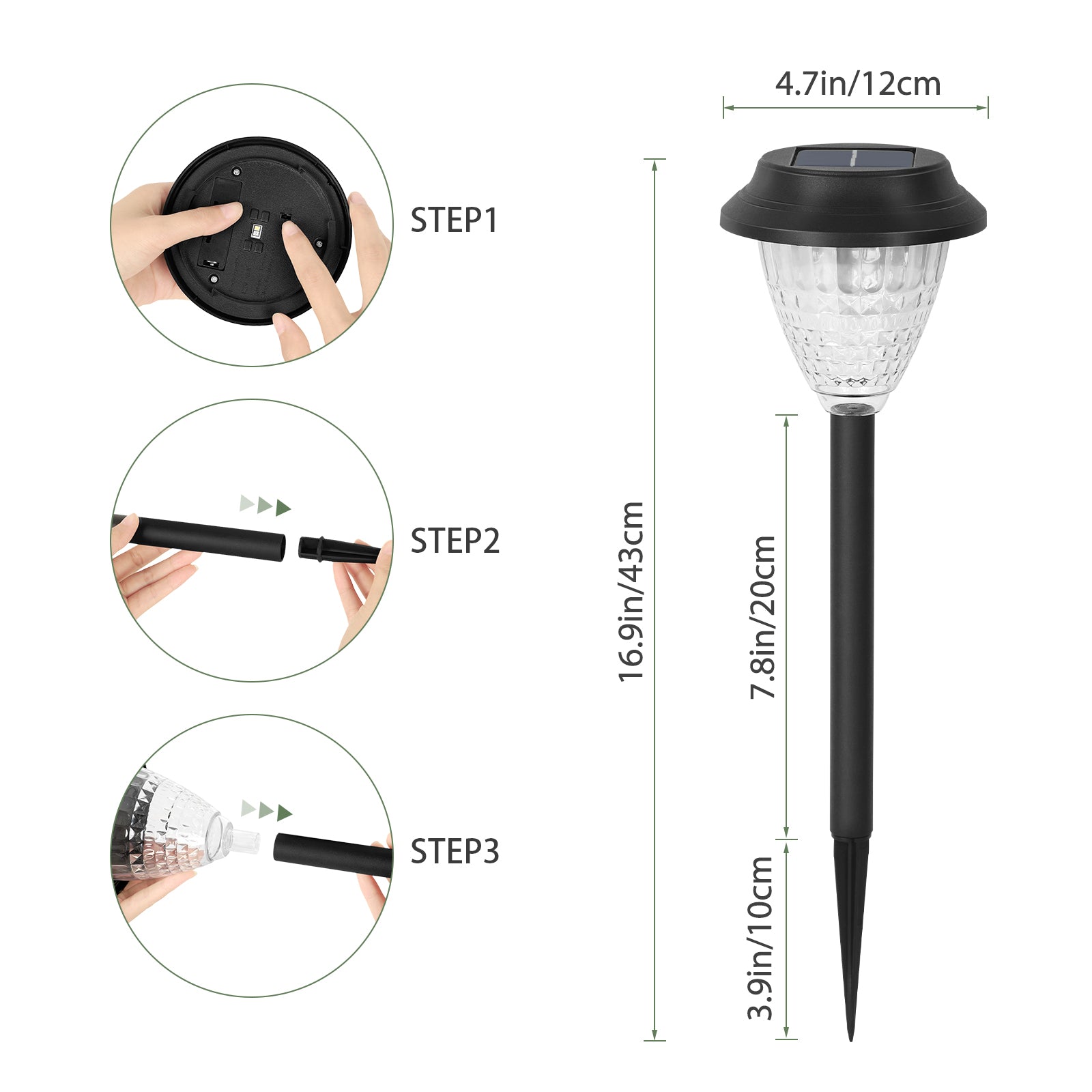 Waterproof Solar Powered Garden Path Lights Set of 8, Auto On/Off LED Crystal Ground Stake Landscape Lights, Solar Walkway Lighting for Backyard Sidewalk Lawn Decorations