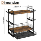 3-Tier Coffee Station Organizer - Countertop Mug Holder with 12 Hooks & 28 Pod Storage Drawer,