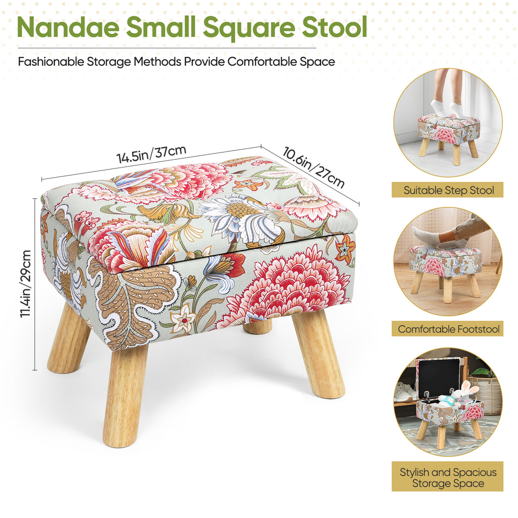 Round Storage Ottoman w/ Reversible Tray Lid - Upholstered Footrest Pouf for Living Room/Dorm, Red