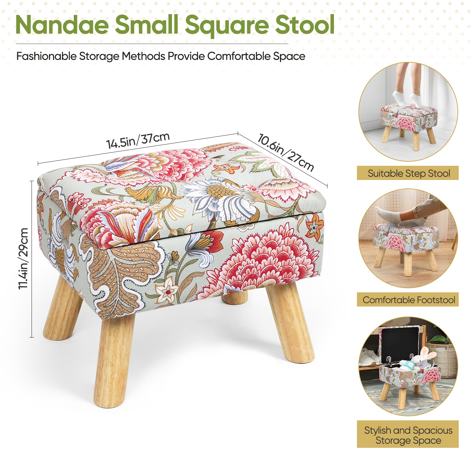 Round Storage Ottoman w/ Reversible Tray Lid - Upholstered Footrest Pouf for Living Room/Dorm, Red