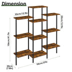 Triple-Wide 4-Tier Industrial Bookshelf - 10-Shelf Open Bookcase & Room Divider for Home Office, Rustic Brown,