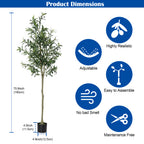 6FT Artificial Olive Tree - Lifelike Faux Potted Silk Tree with Realistic Trunk - Modern Home & Office Indoor Decoration