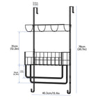 Over-the-Door Towel Rack with Storage Basket, No-Drill Hanging Organizer with Hooks for Bathroom, Kitchen, RV & Camper, White