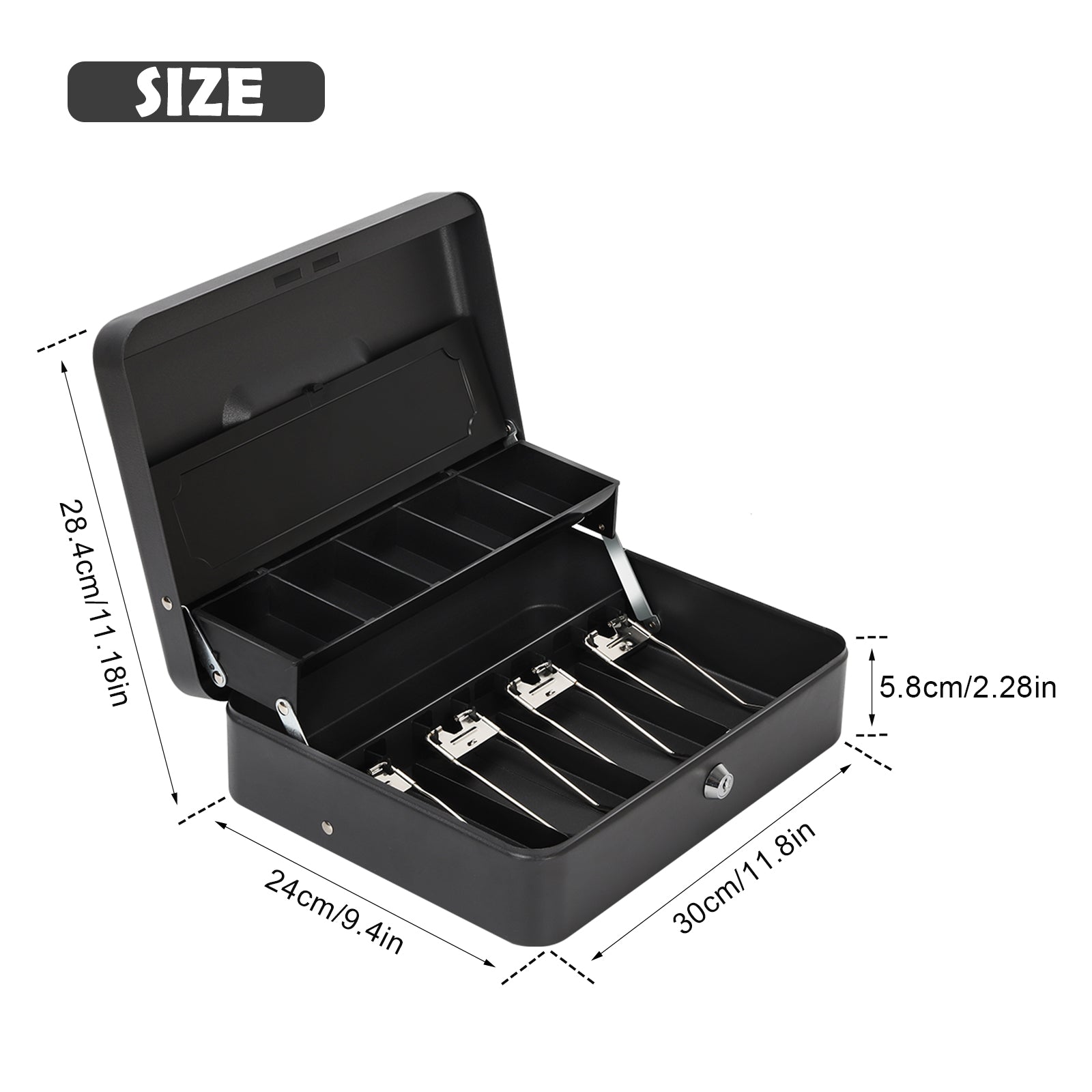 SecureVault Pro Double-Layer Cash Box | Large Portable Money Safe with Key Lock & Coin Tray