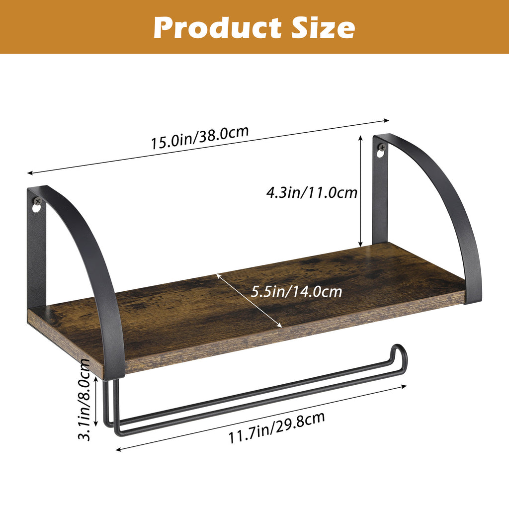 Farmhouse Paper Towel Holder with Shelf - Vintage Wall Mounted Under Cabinet Spice Rack