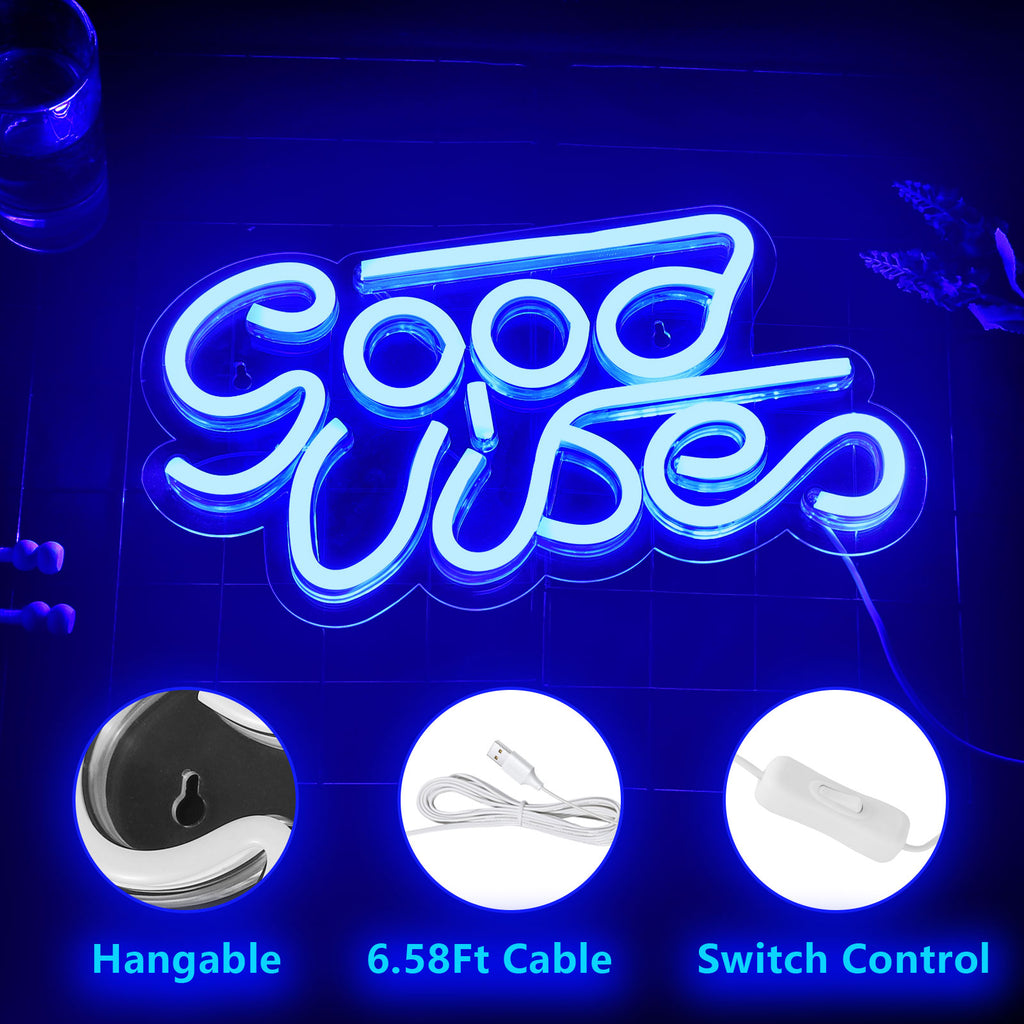 "Good Vibes" Neon Sign - USB Powered LED Wall Decor Light for Bedroom, Bar, Party & Wedding