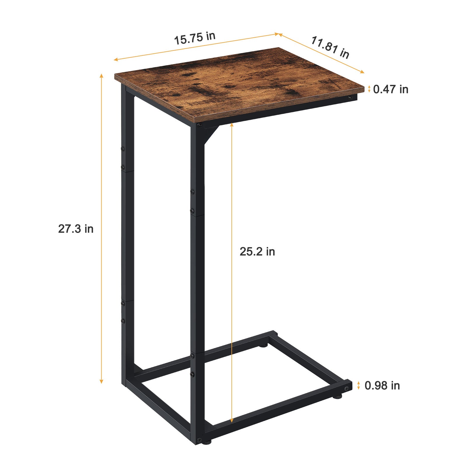 Set of 2 C-Shaped End Tables, Small Side Tables for Small Spaces, Rustic Brown Snack Tables for Couch & Bed,