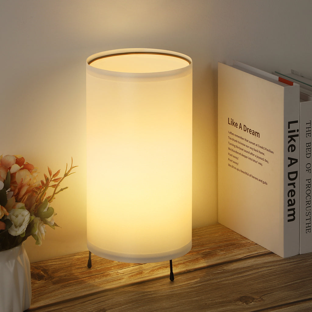 Modern Bedside Lamps with White Fabric Shade (Set of 2)， Simple Metal Base Nightstand Lights.