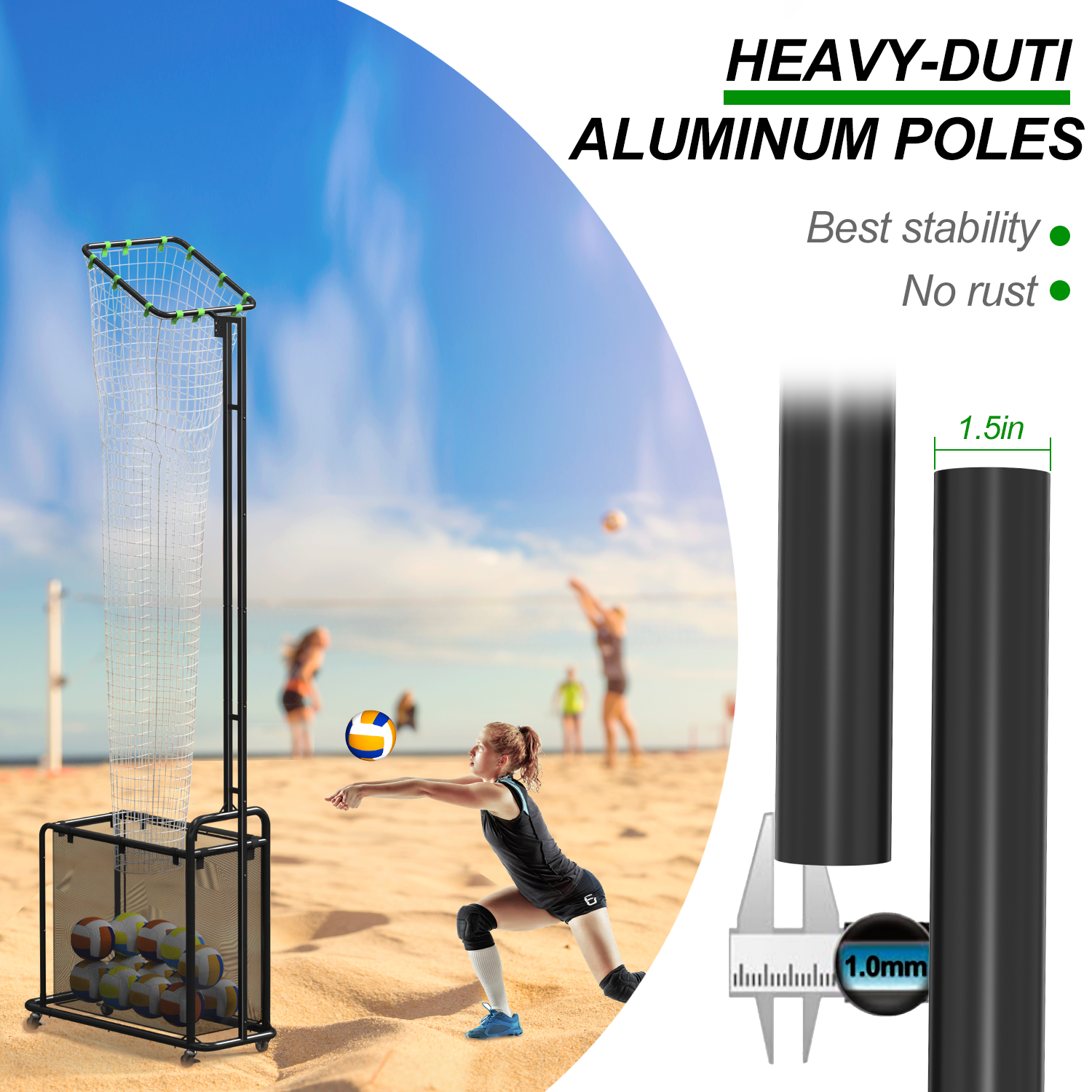 Volleyball Setter Training Net with Wheels, Adjustable Angle & Height Practice Equipment