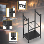 Heavy Duty Fireplace Log Rack (31.5" H) - 2-Tier Wrought Iron Firewood Holder with 4 Tool Hooks, Black