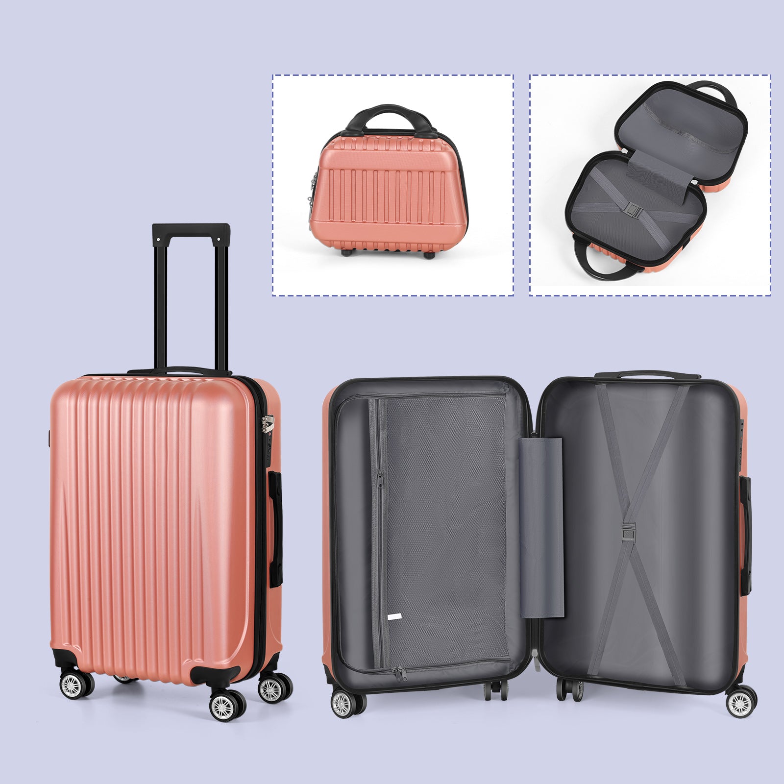 5-Piece Luggage Set, Durable Hardshell, Spinner Wheels, Telescoping Handle, Lightweight Suitcase Combo For Women, 12/14/20/24/28inch Suitcase, Black/Brown/Silver/Rose Gold