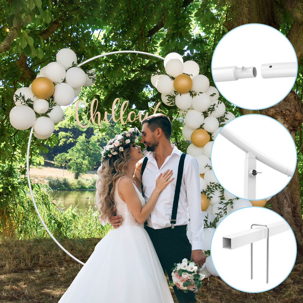 8.2ft x 8.2ft White Round Backdrop Stand, Circle Balloon Arch Frame Circle Backdrop Stand White Round Arch for Wedding Birthday Party Bridal Shower Anniversary Event Ceremony Decoration