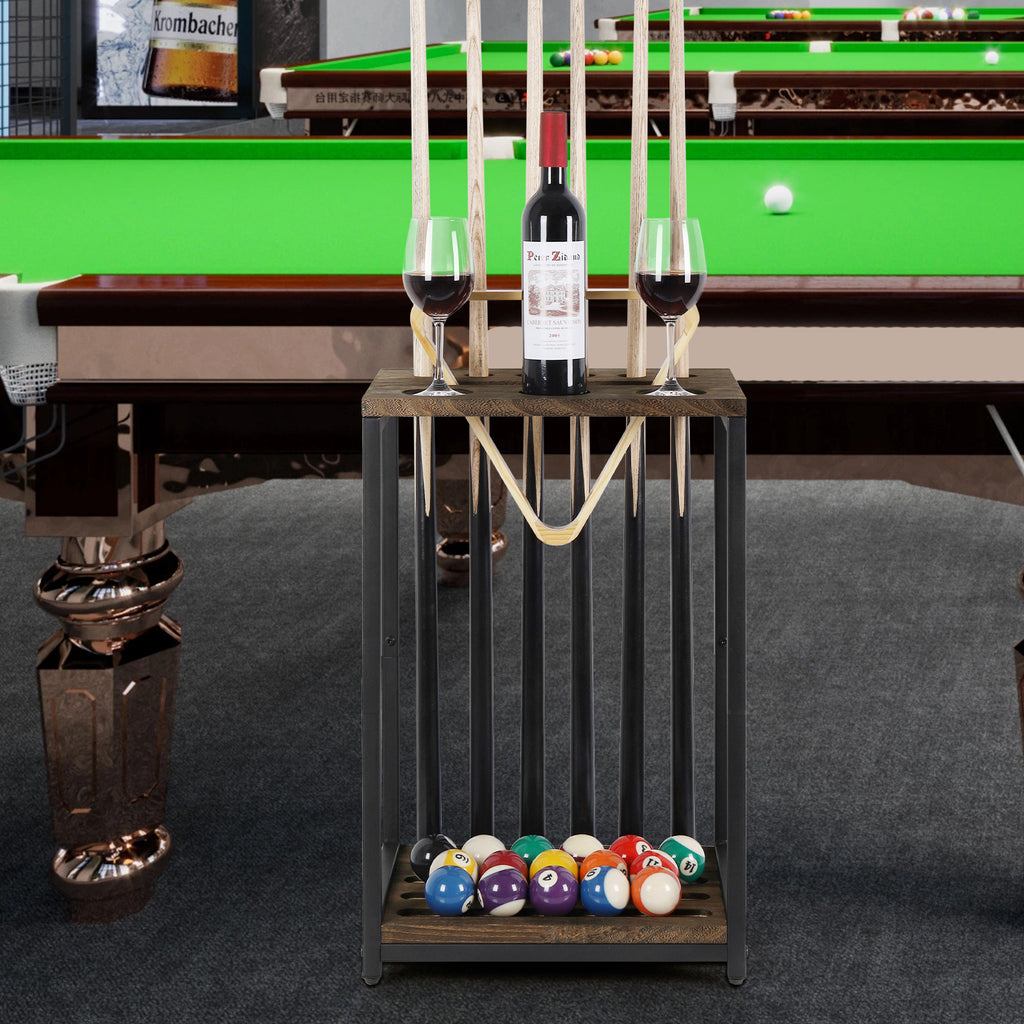 Wood Pool Cue Rack - Floor Stand Billiard Stick Holder for 6 Cues