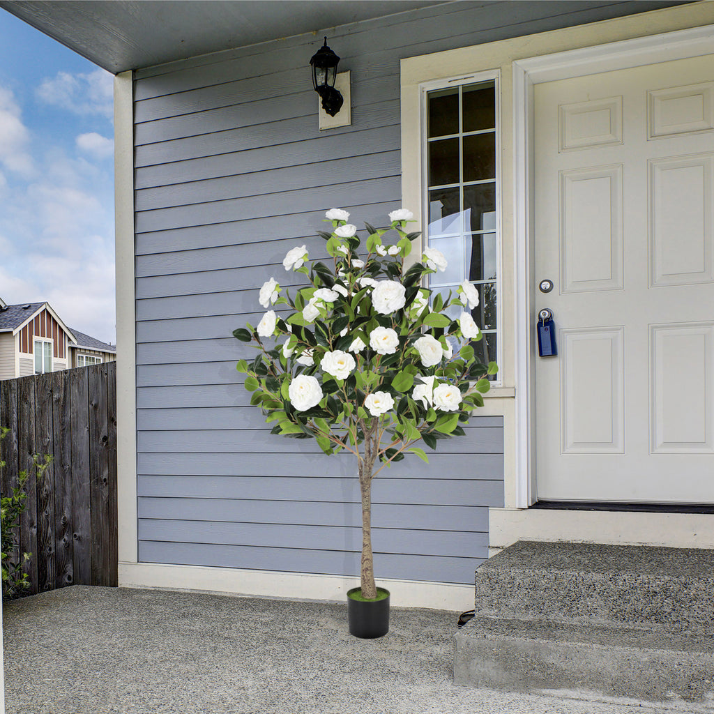 47” Artificial Camellia Tree with White Flowers 2 Pack