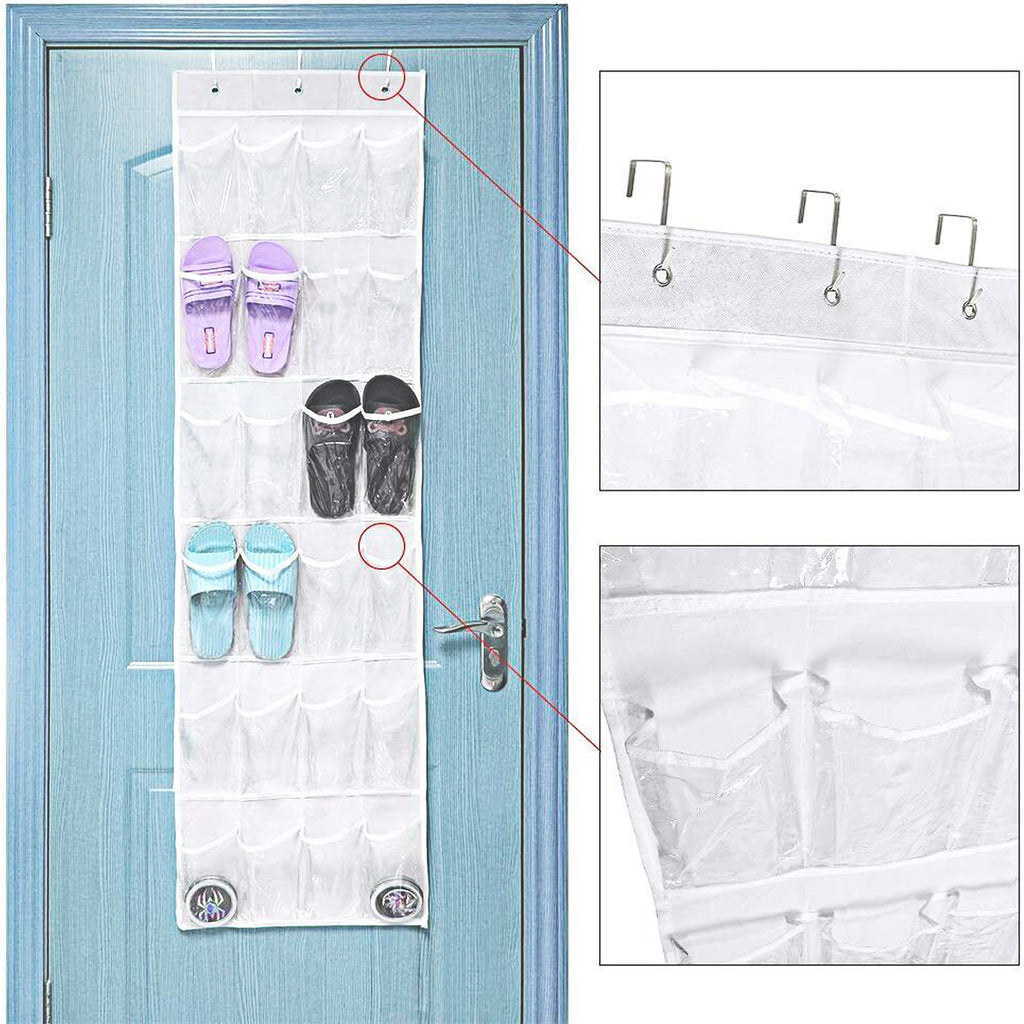 Clear Wall-Mount Pocket Organizer with Hooks, Multi-Purpose 24-Pocket Over-the-Door Hanging Storage Solution for Home and Office Organization
