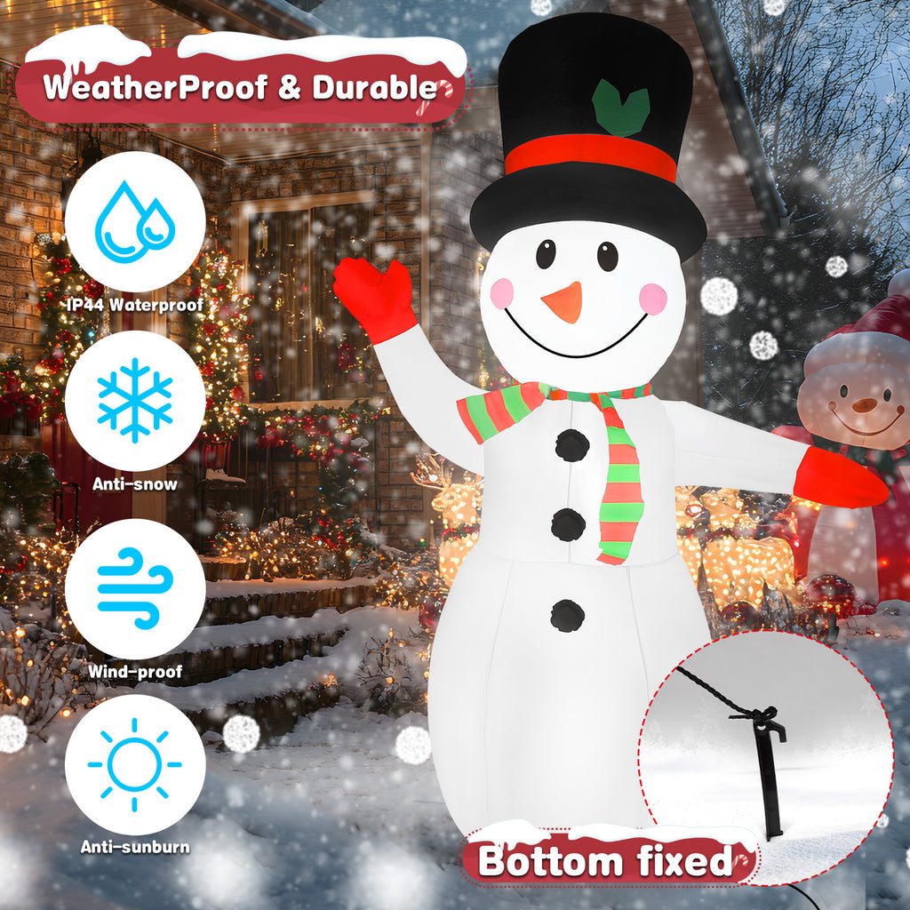 8FT Giant Christmas Inflatable Snowman with Waving Arm & LED Lights, Outdoor Winter Yard Decor