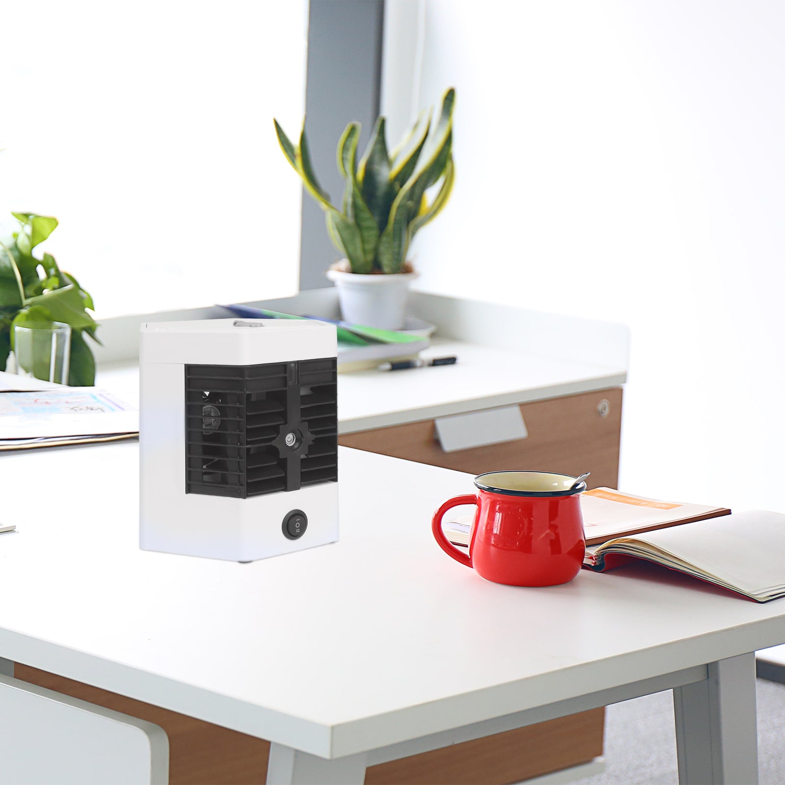 Portable Mini Air Conditioner Fan, Personal USB Evaporative Air Cooler with Ice Box and 2 Speeds for Office and Dorm,
