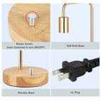 Gold Industrial Pipe Table Lamp Set with Wood Base (Set of 2)， Elegant Steampunk Desk Lights.