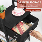Black Nightstands with Fabric Storage Drawer and Open Wood Shelf, Side Table with Storage for Bedroom, Night Stand with Drawer, Tall End Table, Printer Table,