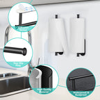 2-Pack Matte Black Adhesive Paper Towel Racks, Under Cabinet and Wall Mount Tissue Bar for Kitchen and Bathroom