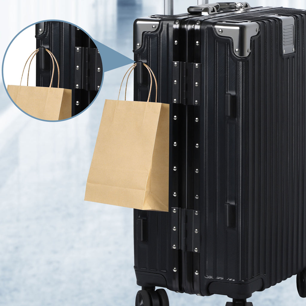 20 Inch Aluminum Frame Hardside Luggage with HIKOLAYAE Travel Tote Bag, Spinner Suitcase with TSA Lock & Detachable Carry-On Bag, Black