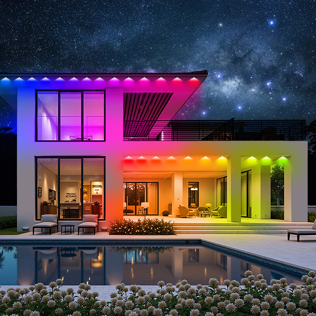 Smart RGB Eaves Lights (49ft), APP & Remote Controlled Waterproof LED Outdoor Holiday Lights