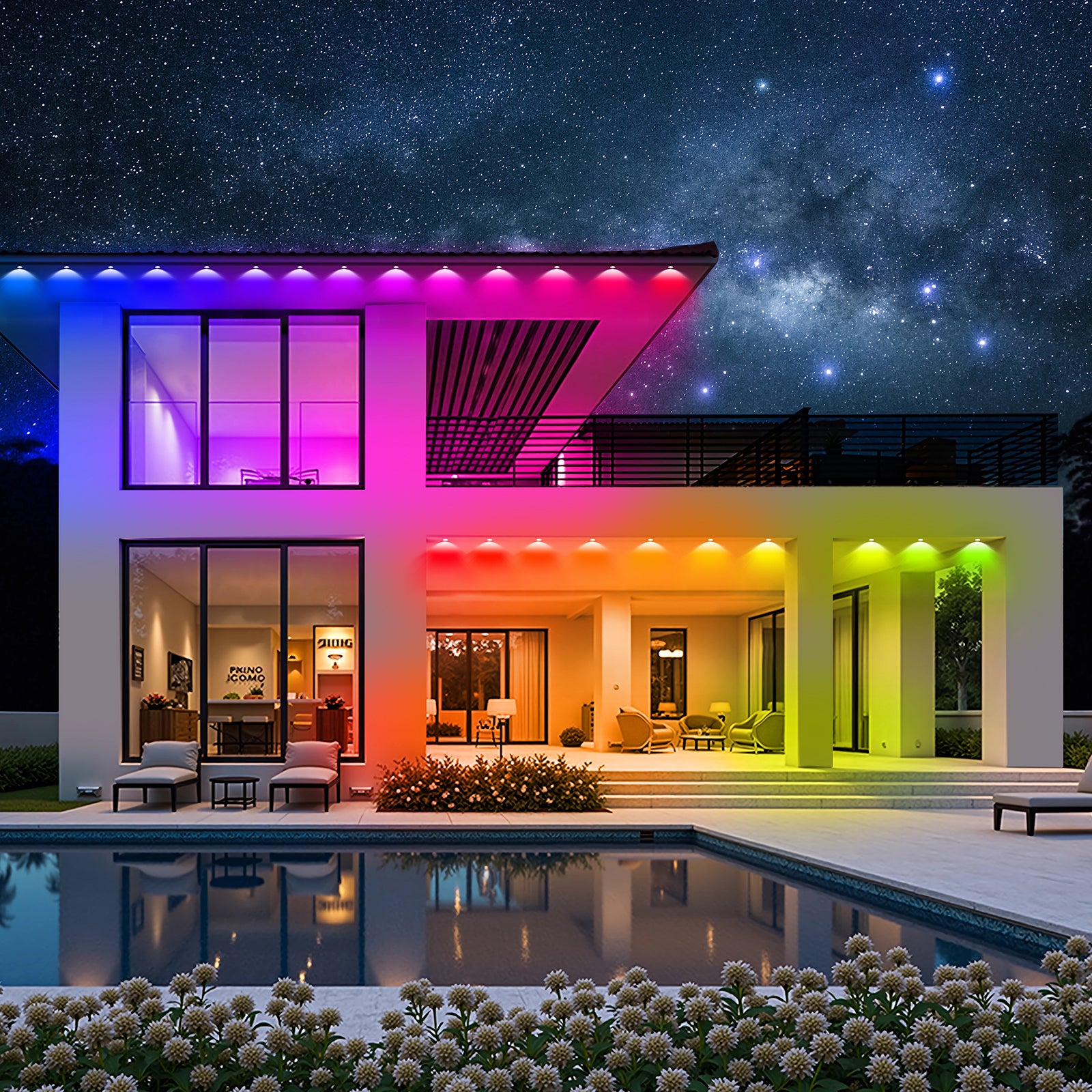 Smart RGB Eaves Lights (49ft), APP & Remote Controlled Waterproof LED Outdoor Holiday Lights