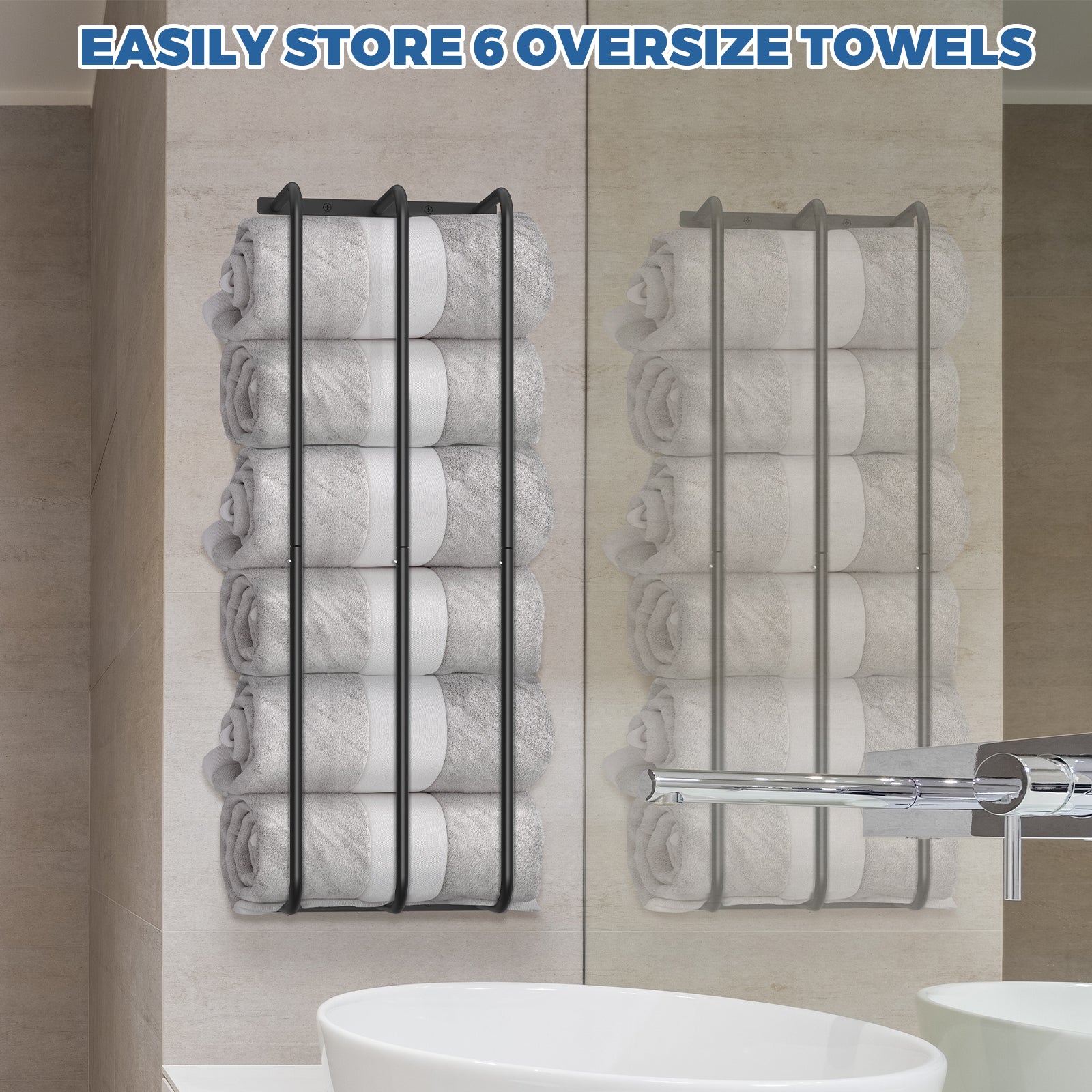Vertical Towel Rack | Wall-Mounted Metal Organizer for Rolled Bath Towels & Linens