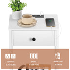 Set of 2 White Nightstands with Charging Station, End Tables with Drawer, USB Ports & Storage Shelf for Bedroom, Living Room, Small Spaces