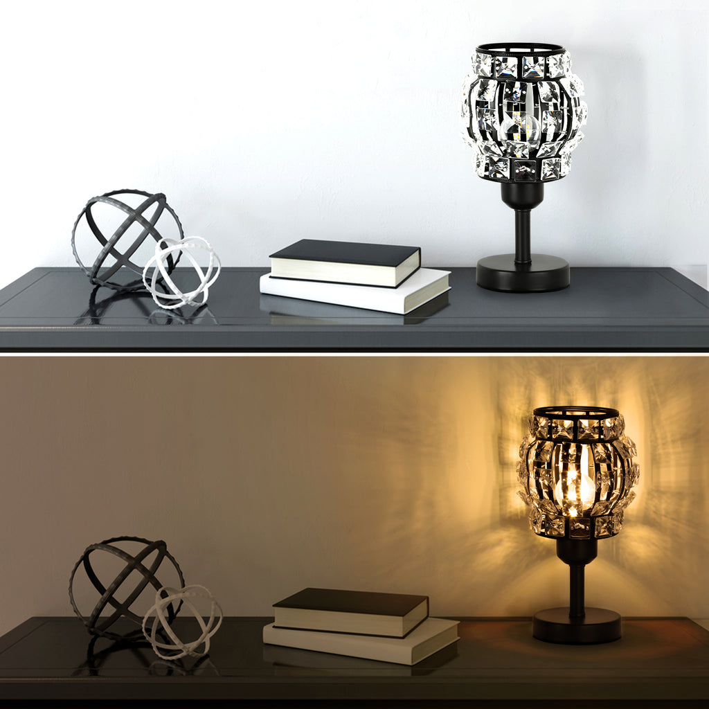 Pair of Petite Onyx Crystal Nightstand Lights with Refined Glass Shades and Robust Metallic Foundations for Lounges and Guest Rooms (Bulbs Excluded)