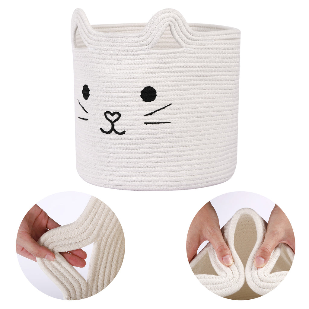 Bear Fox Cat Woven Cotton Rope Baskets, Baby Nursery Laundry Basket with Handle