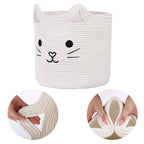 Bear Fox Cat Woven Cotton Rope Baskets, Baby Nursery Laundry Basket with Handle
