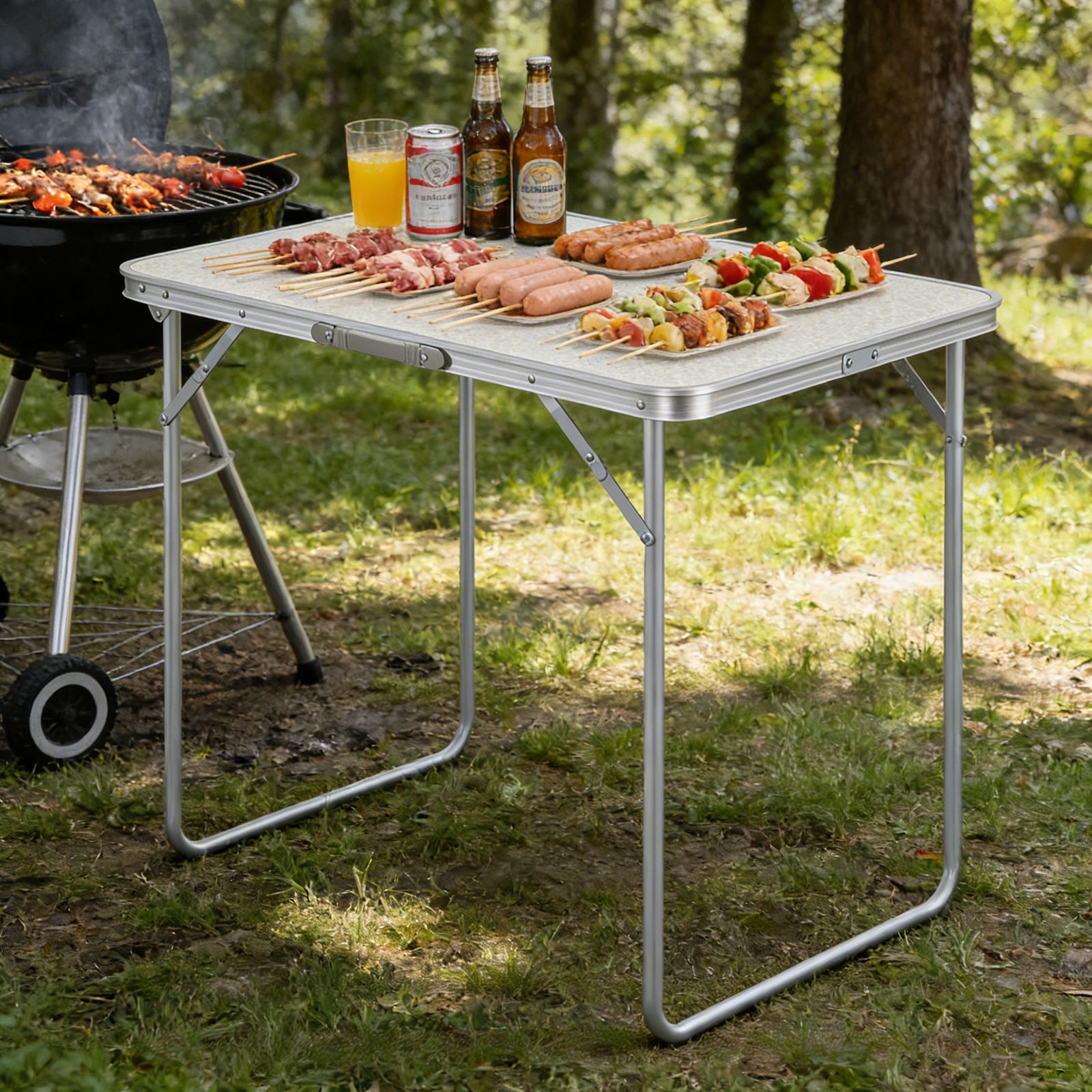 31.5 Inch Folding Camping Table - Portable Heavy-Duty Aluminum Table with Handle, Foldable Utility Table for Indoor & Outdoor, Picnic, Party & Dining