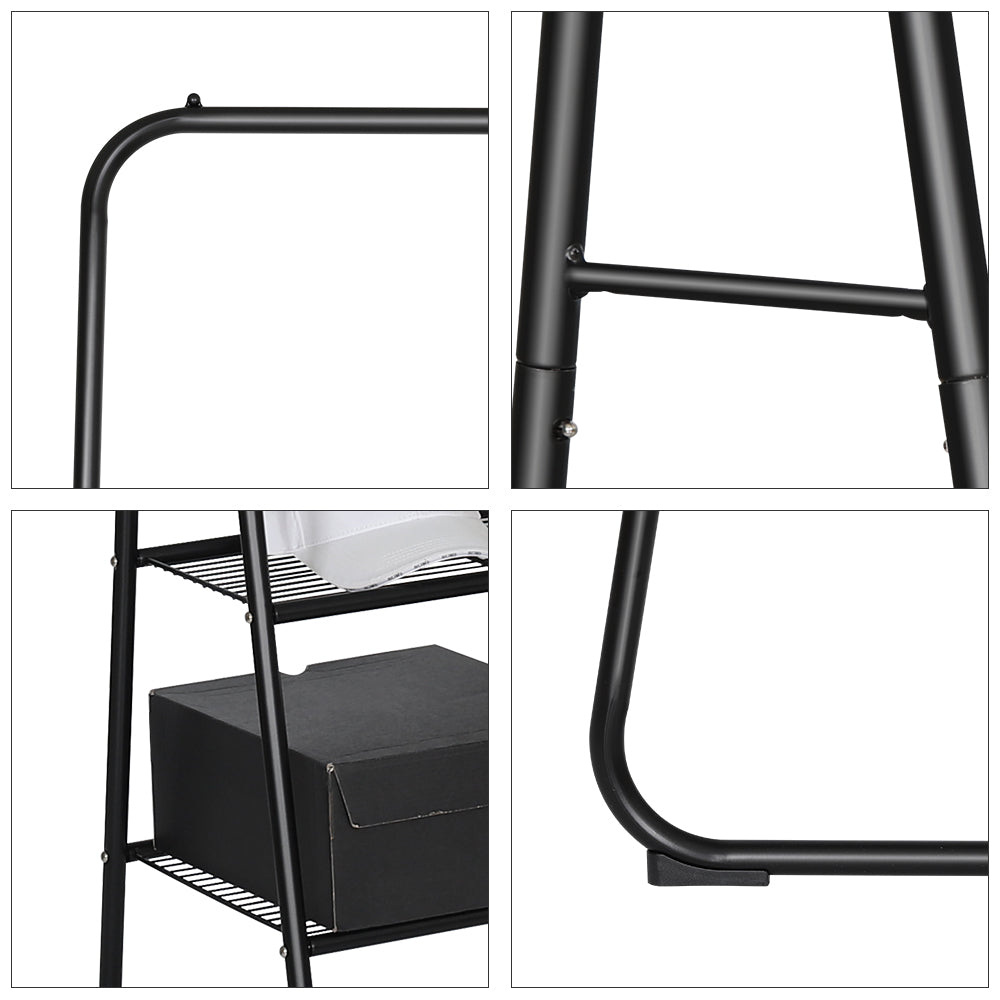 Minimalist A-Frame Garment Rack - Black Metal Clothes Hanging Stand with 2 Lower Storage Shelves
