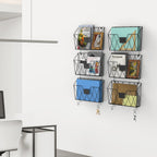 6 Pack Mesh Wall File Organizer - Hanging Wire Magazine Rack & Mail Holder with Hooks