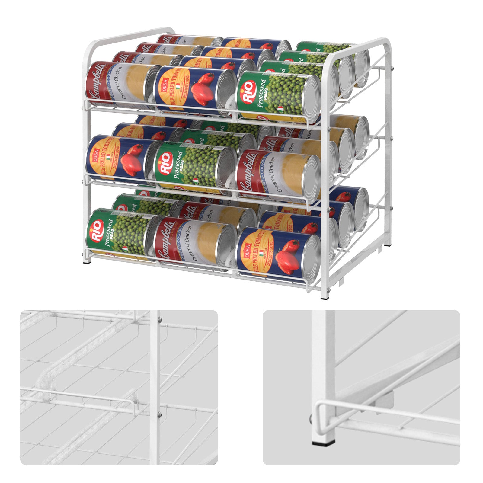 3-Tier Stackable Can Organizer Rack - Pantry Storage Holder for 36 Cans with Adjustable Dividers