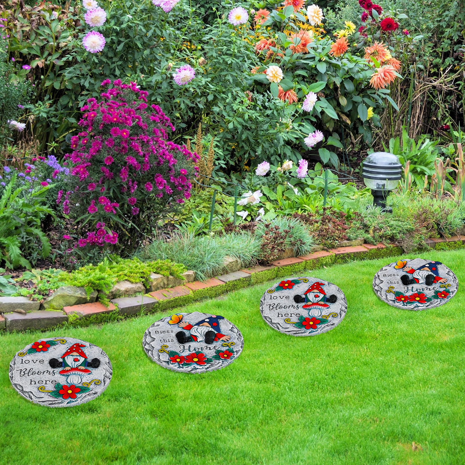 2 Pack Gnome Garden Stepping Stones, 10 Inch Decorative Path Stones with Bless this Home for Yard Patio & Walkway