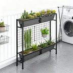 2-Tier Elevated Garden Planter with Trellis - Raised Flower Box with Climbing Plant Support, Gray,