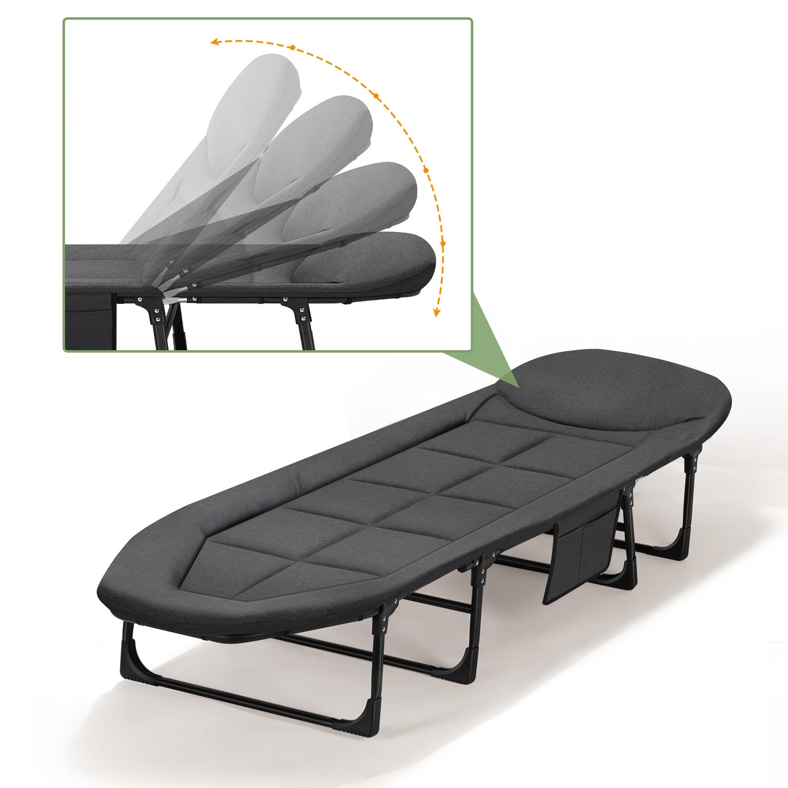 Folding Camping Cot for Adults with Cushion & Pillow, Portable Sleep Bed with Side Pocket for Outdoor Camping and Home Guest,