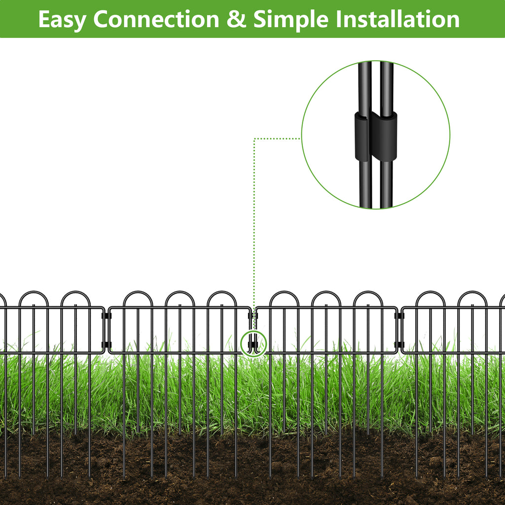 No-Dig Garden Fence Panels 10-Pack, Heavy Duty Metal Yard Fencing, Decorative Flower Bed Border and Dog Barrier for Outdoor Landscaping,