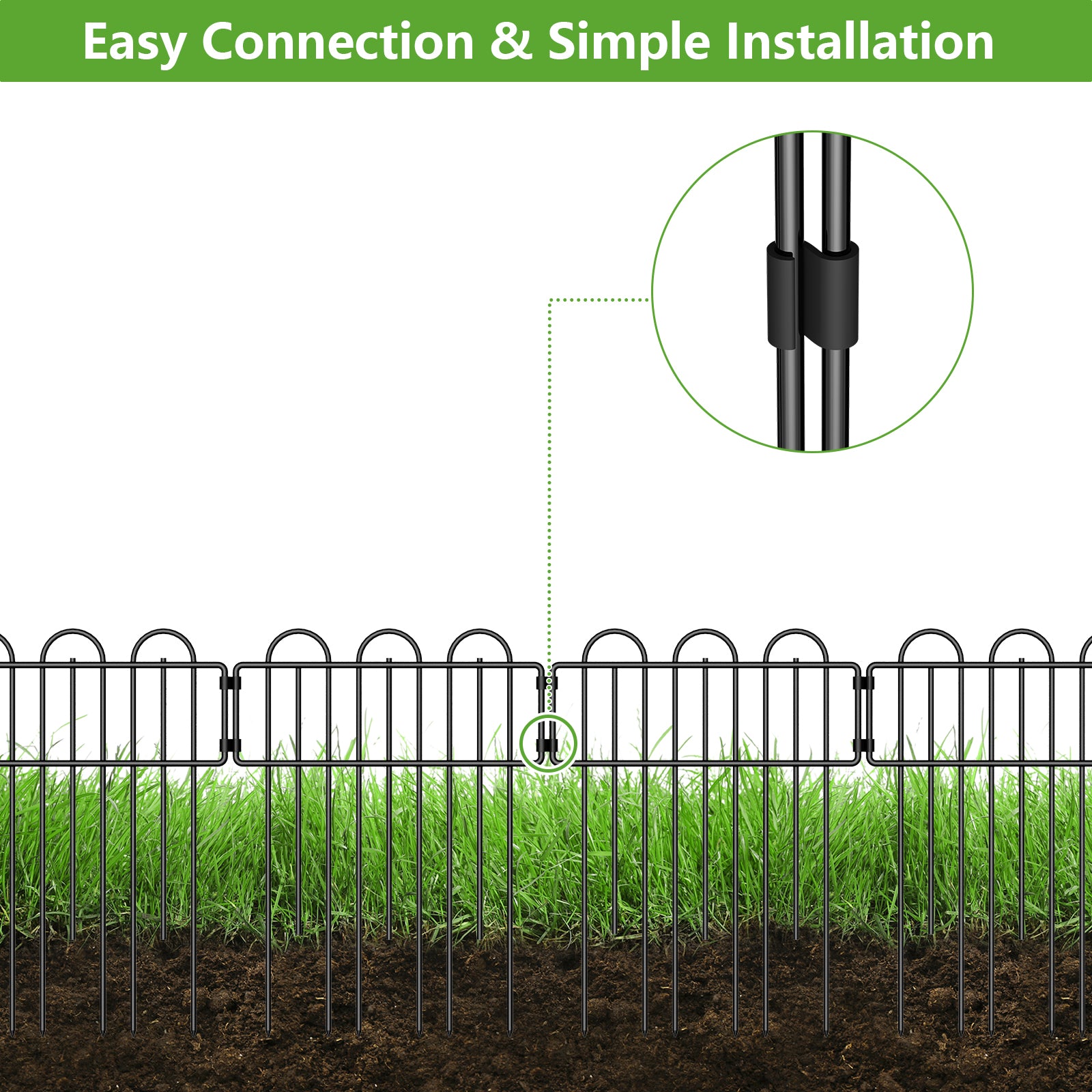No-Dig Garden Fence Panels 10-Pack, Heavy Duty Metal Yard Fencing, Decorative Flower Bed Border and Dog Barrier for Outdoor Landscaping,