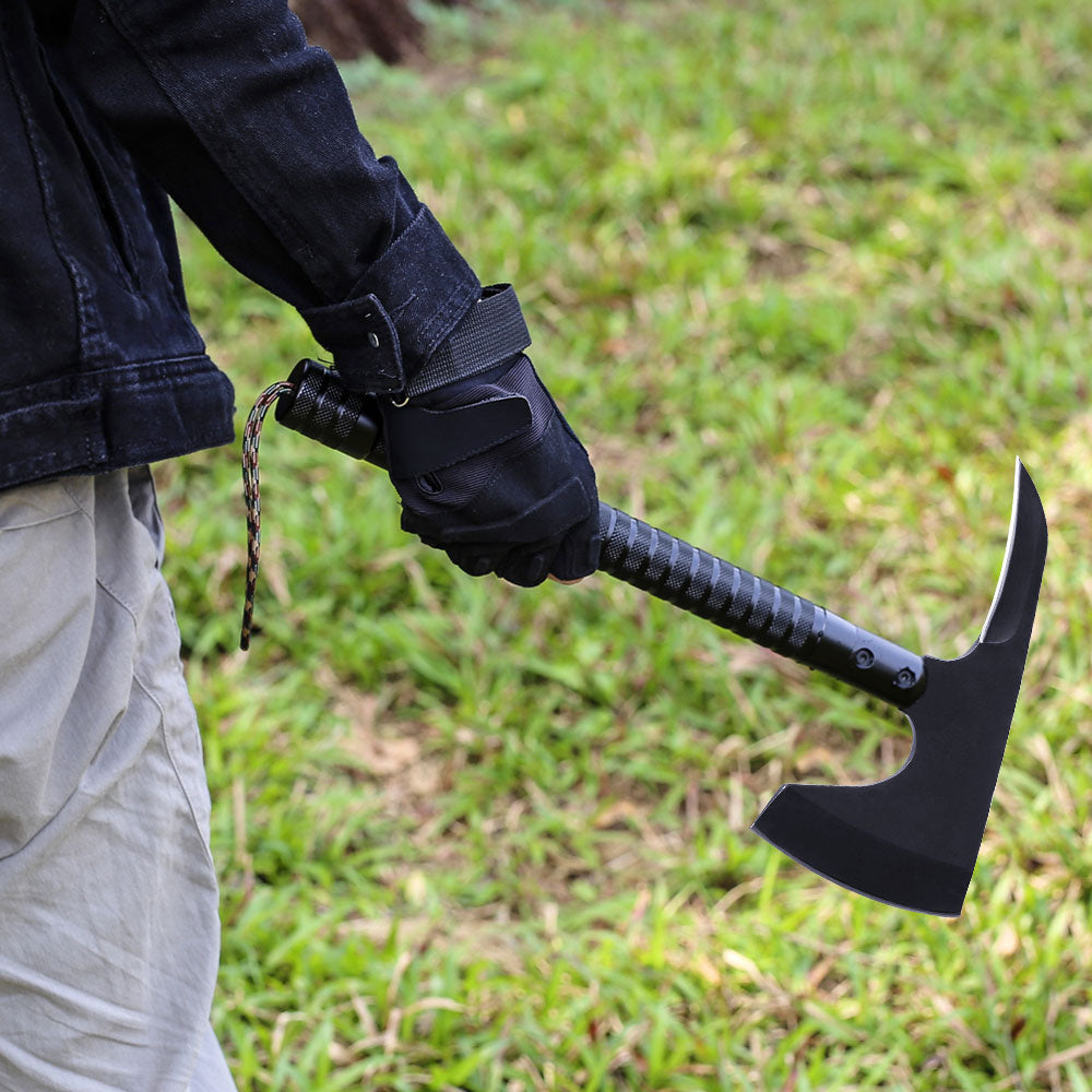 Tactical Camping Axe with Sickle & Survival Tools, Folding Portable Hatchet with Compass and Flint, Multitool for Hiking and Hunting,
