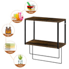 2-tier metal and wood storage rack with dual towel rods, wall-mounted towel rack, hanging storage shelf, multifunctional storage rack for hanging towels, bath towels, and clothes.
