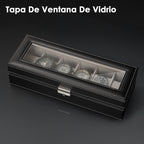 6-Slot Watch Box | Vegan Leather Display Case with Glass Viewing Top