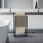 Matte Black Dual-Bar Towel Rack | Freestanding Hand Towel & Blanket Drying Stand