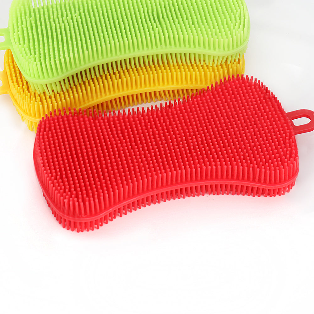 3-Pack Reusable Food-Grade Silicone Kitchen Scrubber - Durable Dish Washing Sponges and Multi-Purpose Cleaning Tools