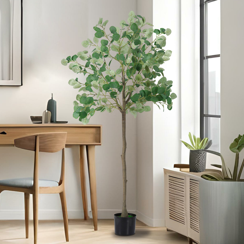 6FT Tall Artificial Eucalyptus Tree - Realistic Faux Silk Potted Plant for Indoor Decor