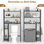 5-Tier Bathroom Over the Toilet Organizer - Tall Storage Rack with Laundry Basket & Side Shelves,