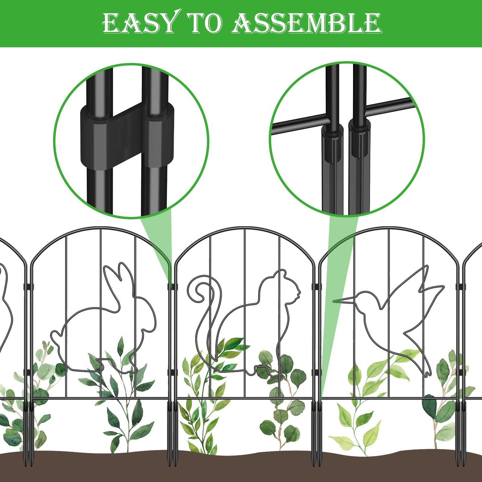 10-Panel Animal Pattern Garden Fence - 10.4FT Decorative Metal Border Edging for Yard & Path
