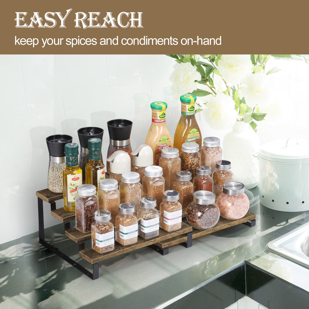 4-Tier Expandable Spice Rack (Set of 2) -Adjustable Step Shelves for Kitchen Cabinets & Countertops